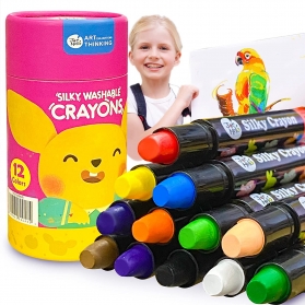 Joan Miro Jar Melo Washable Silky Crayon (12ct) Non Toxic Twistable Large Baby Coloring Crayons
