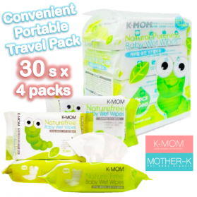 KMOM Organic Baby Wet Wipes Tissue 30 Sheet x 4 packs (Small Handy Pack)