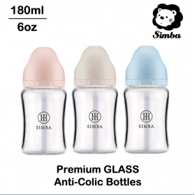 SIMBA Allonge Newborn Glass Anti-Colic Wide Neck Feeding Bottle [180ml/6oz]