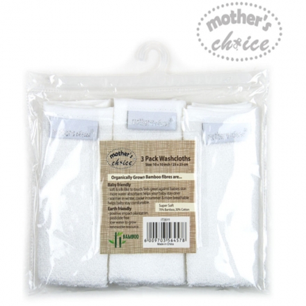 Infancie Mother's Choice 3 Pack Bamboo Washcloths (25x25cm) Face Cloth Handkerchief