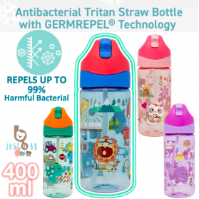 Marcus & Marcus Antibacterial Tritan Straw Bottle (400ml/13.5oz) Germ Repel Water Drinking Cup