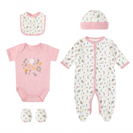 Infancie Mother's Choice 5pcs Starter Set (Babygrower, Bodysuit, Bib, Mittens & Hat)
