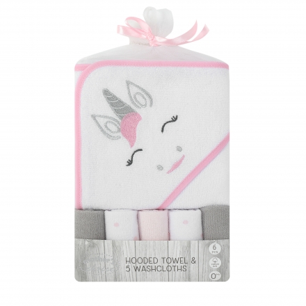 Infancie Mother's Choice Hooded Towel & 5 Washcloths Ultra Soft Organic Bamboo Washcloths Handkerchiefs