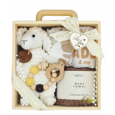 Angeliz Baby Gift Lovely Sheep Wooden Box Hamper Set 8 pcs