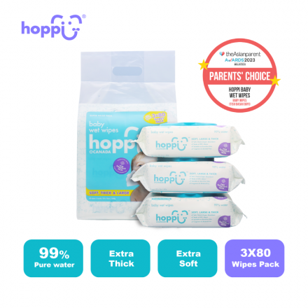 Hoppi Baby Natural Wet Wipes (80 sheet x 3pack) with Cap