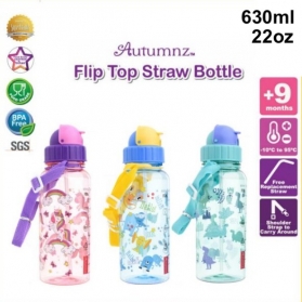 Autumnz BB Flip Top Straw Bottle 630ML (with Shoulder Strap) Tritan Water Bottle