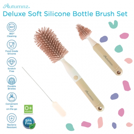 Autumnz Deluxe 3 in 1 Soft Silicone Bottle Nipple Straw Brush