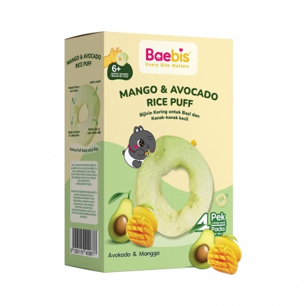 Baebis Baby Natural Rice Puff (5g x 4 Packs) Avocado & Mango