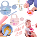 Marcus & Marcus Baby First Feeding Set 6m+ (3 in 1 Set) Bib, Masher Spoon & Bowl Starter Gift Set