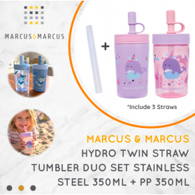 Marcus & Marcus Hydro‑Twin Straw Tumbler Set 350ml (Twin Pack) 316 Stainless Steel & PP Kids Cups