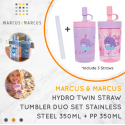 Marcus & Marcus Hydro‑Twin Straw Tumbler Set 350ml (Twin Pack) 316 Stainless Steel & PP Kids Cups