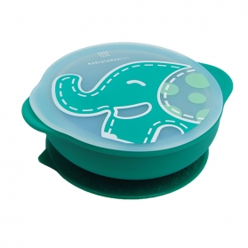 Marcus & Marcus Silicone Self Feeding Suction Bowl with Lid - Green Ollie