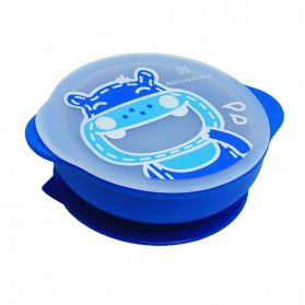 Marcus & Marcus Silicone Self Feeding Suction Bowl with Lid - Blue Lucas