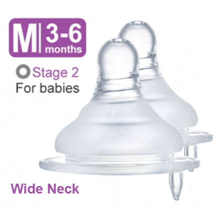 SIMBA Ultra Soft Wide Neck Anti-Colic Nipple (Twin Pack) Round Hole (M)