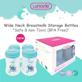 Lunavie Wide Neck Breastmilk Storage Bottles 6oz  (4 Bottles)