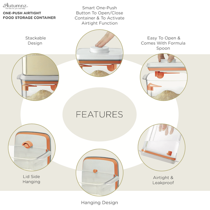 autumnz one push button airtight formula milk powder dispenser container 奶粉食物密封盒