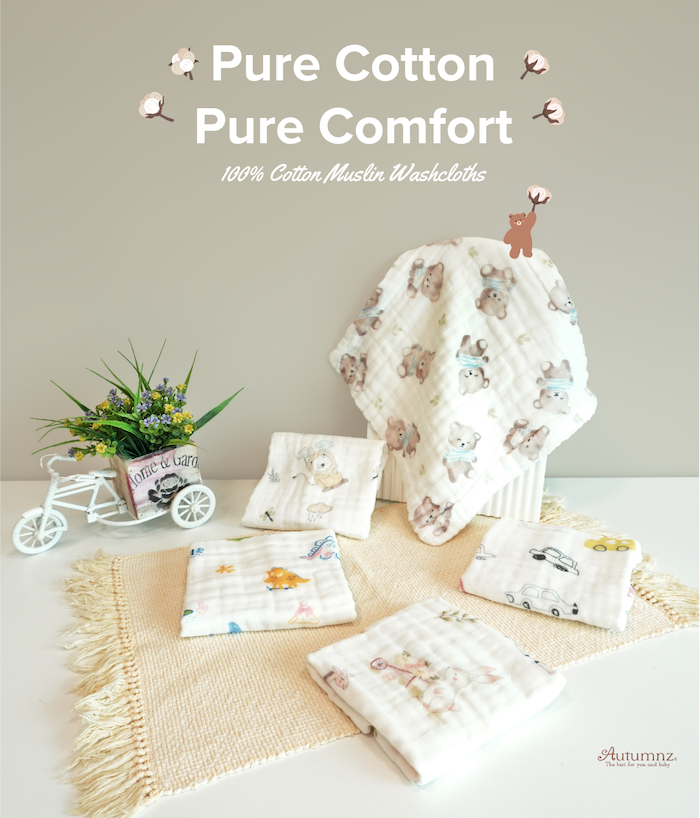 autumnz baby washcloths baby handkerchief towel 100% cotton 6 layer muslin 宝宝纯棉手帕手巾