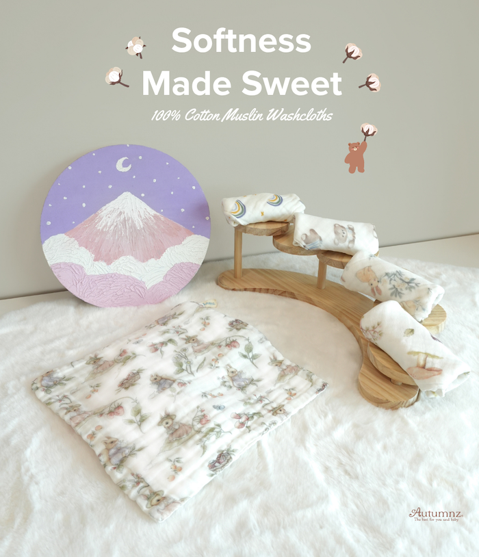 autumnz baby washcloths baby handkerchief towel 100% cotton 6 layer muslin 宝宝纯棉手帕手巾