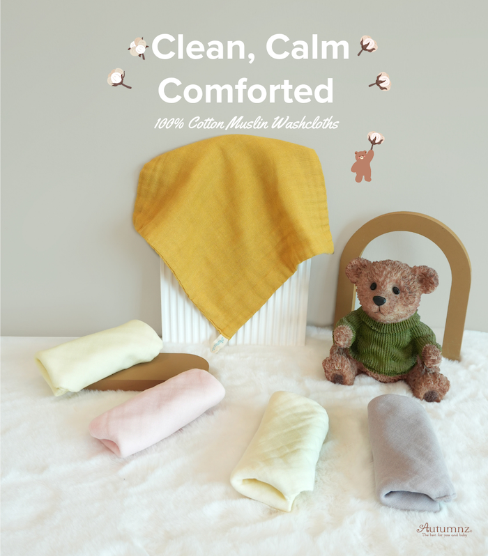 autumnz baby washcloths baby handkerchief towel 100% cotton 6 layer muslin 宝宝纯棉手帕手巾