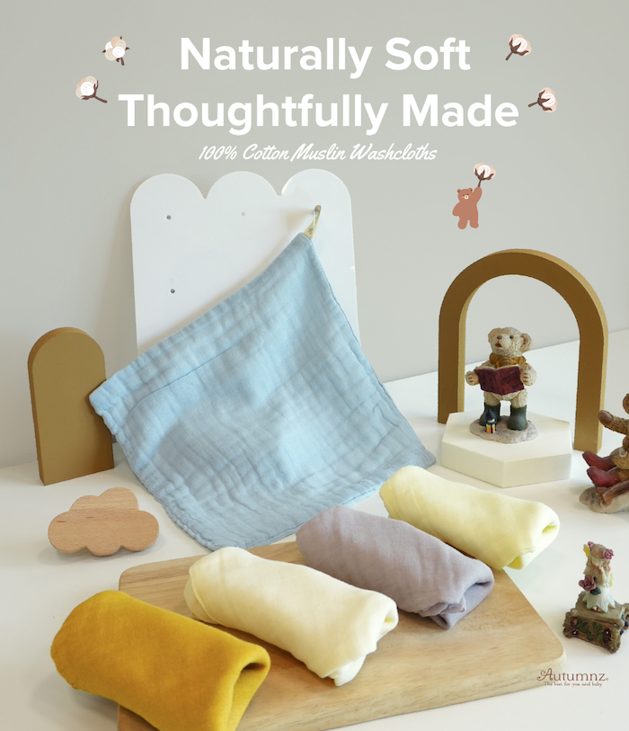 autumnz baby washcloths baby handkerchief towel 100% cotton 6 layer muslin 宝宝纯棉手帕手巾