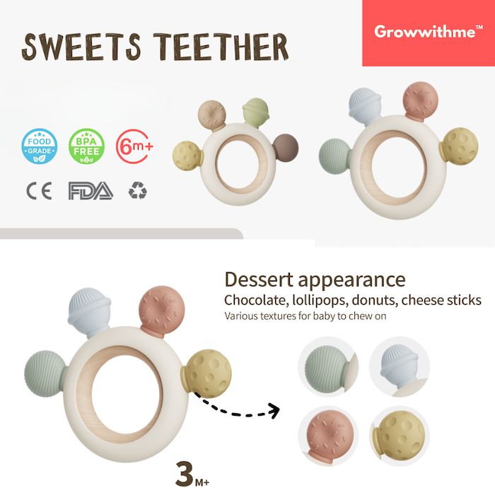 growwithme baby silicone and wooden soothing gum pain relief teething teether 宝宝长牙不适牙龈咬牙器
