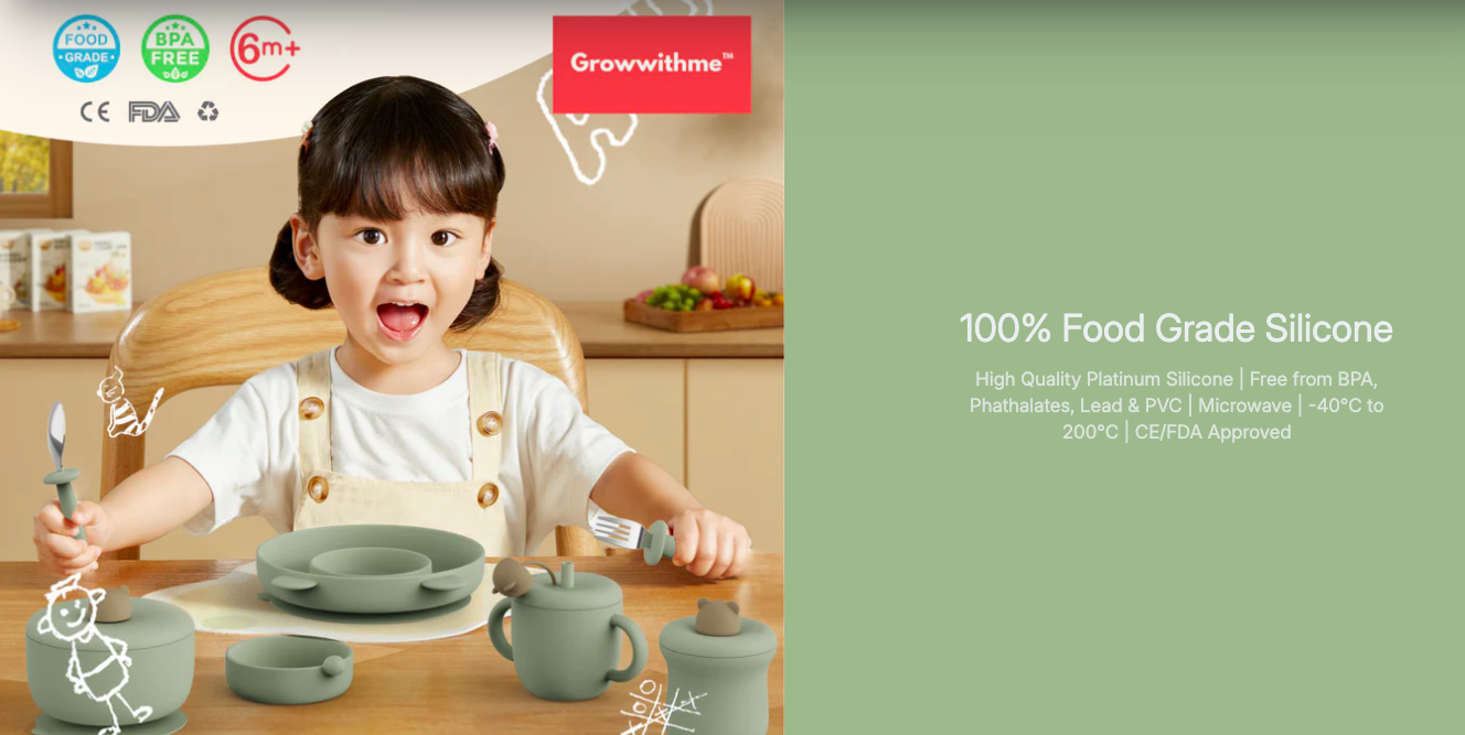 growwithme silicone mealtime self feeding teether soothing tableware plate bowl cup utensils spoon 宝宝辅食餐具碗汤匙吃饭用具