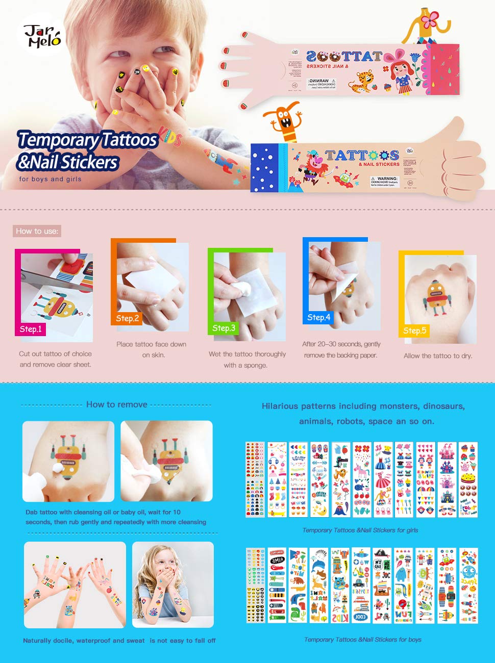Joan Miro Tattoo & Nail Stickers for Boys and girls children safety tattoo body stickers