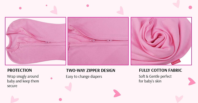 lunavie baby swaddle pouch with zip promote better sleep 宝宝包裹睡袋防惊