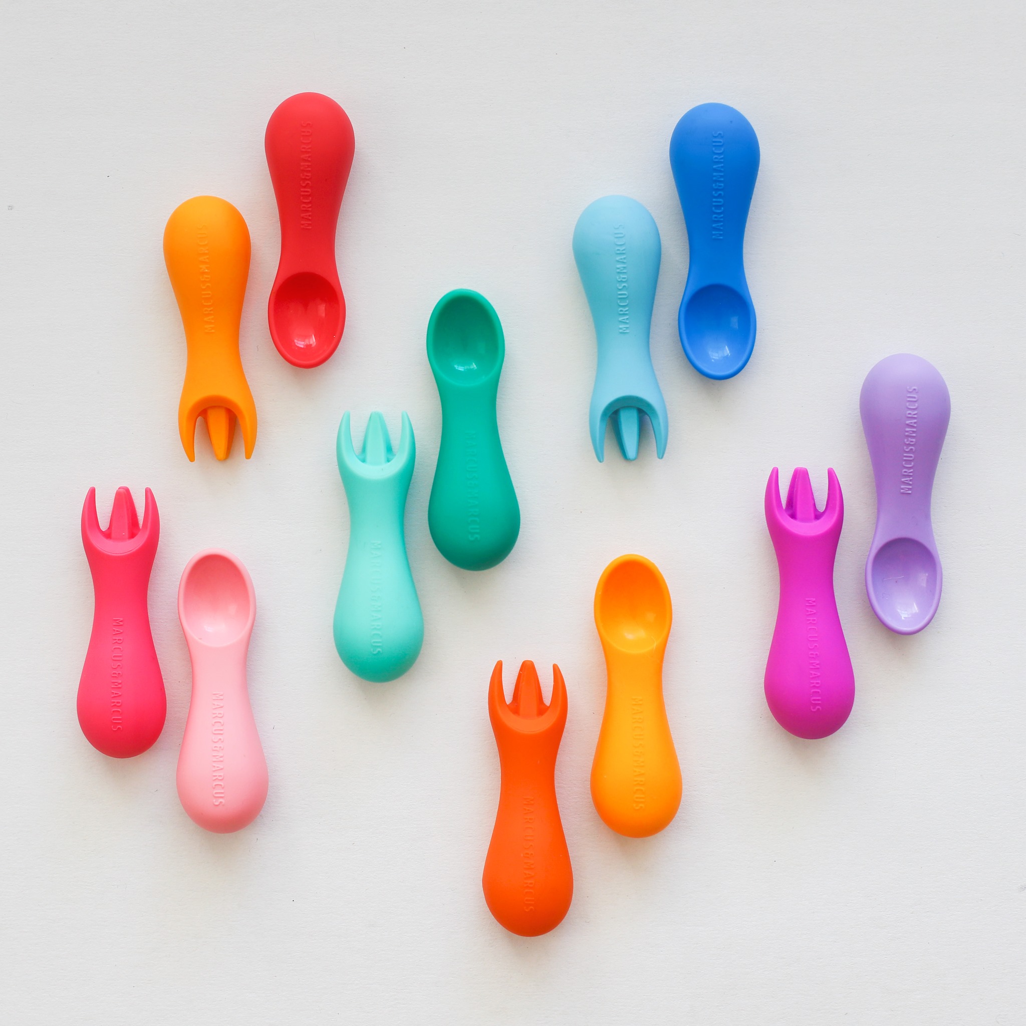marcus and marcus silicone palm grasp learning spoon and fork set 宝宝学习餐具