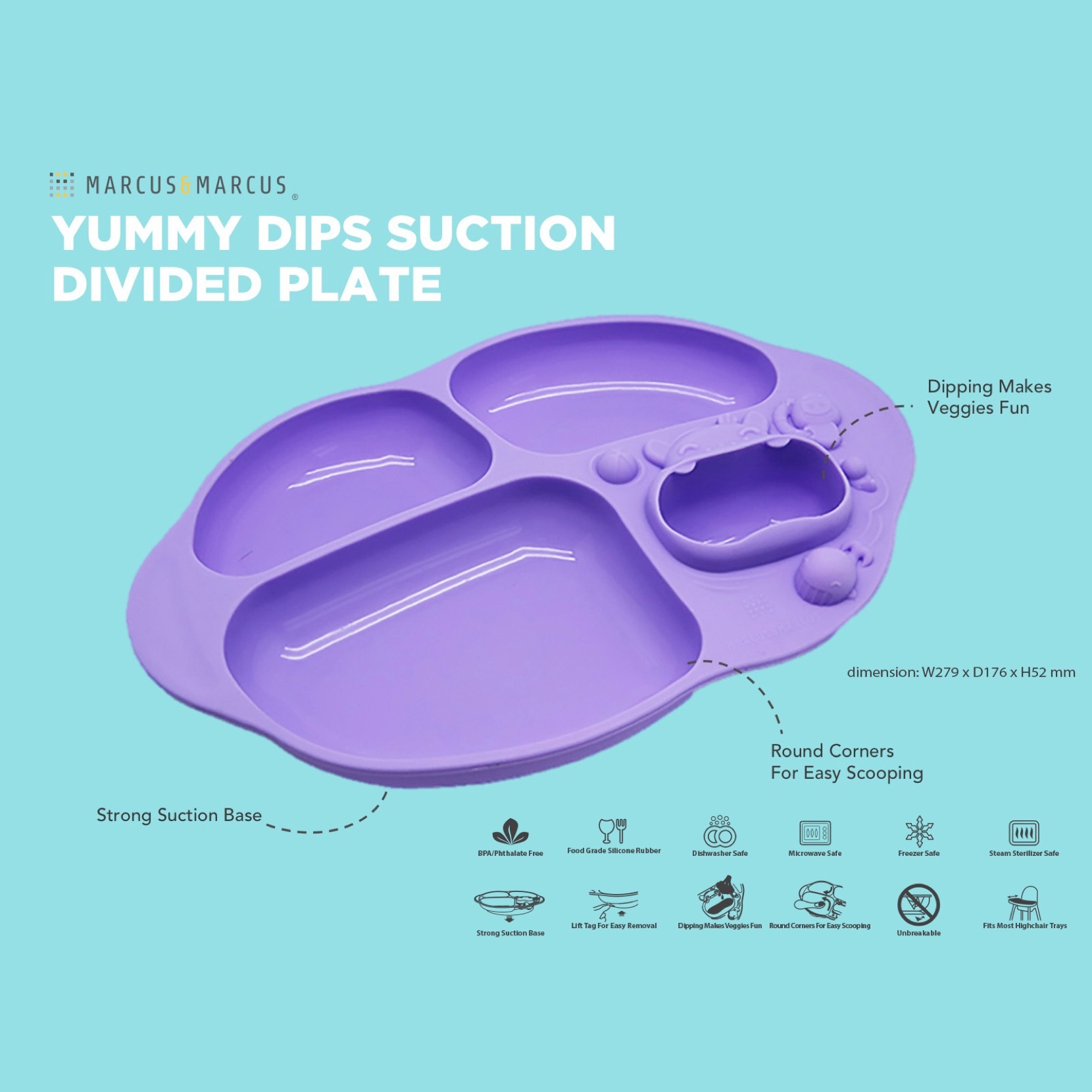 Marcus and Marcus Yummy Dips Suction Divided Plate 加拿大 marcus & marcus 动物乐园吸盘分隔餐盘碟